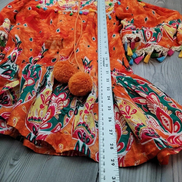 Velzera Anthropologie Tunic Dress Womens M Orange Cold Shoulder Bell Sleeve - Picture 9 of 10